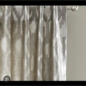 NWT WEST ELM (2) Brushstroke Ogee Jacquard 48x96 Curtain Panels Grey & Off White